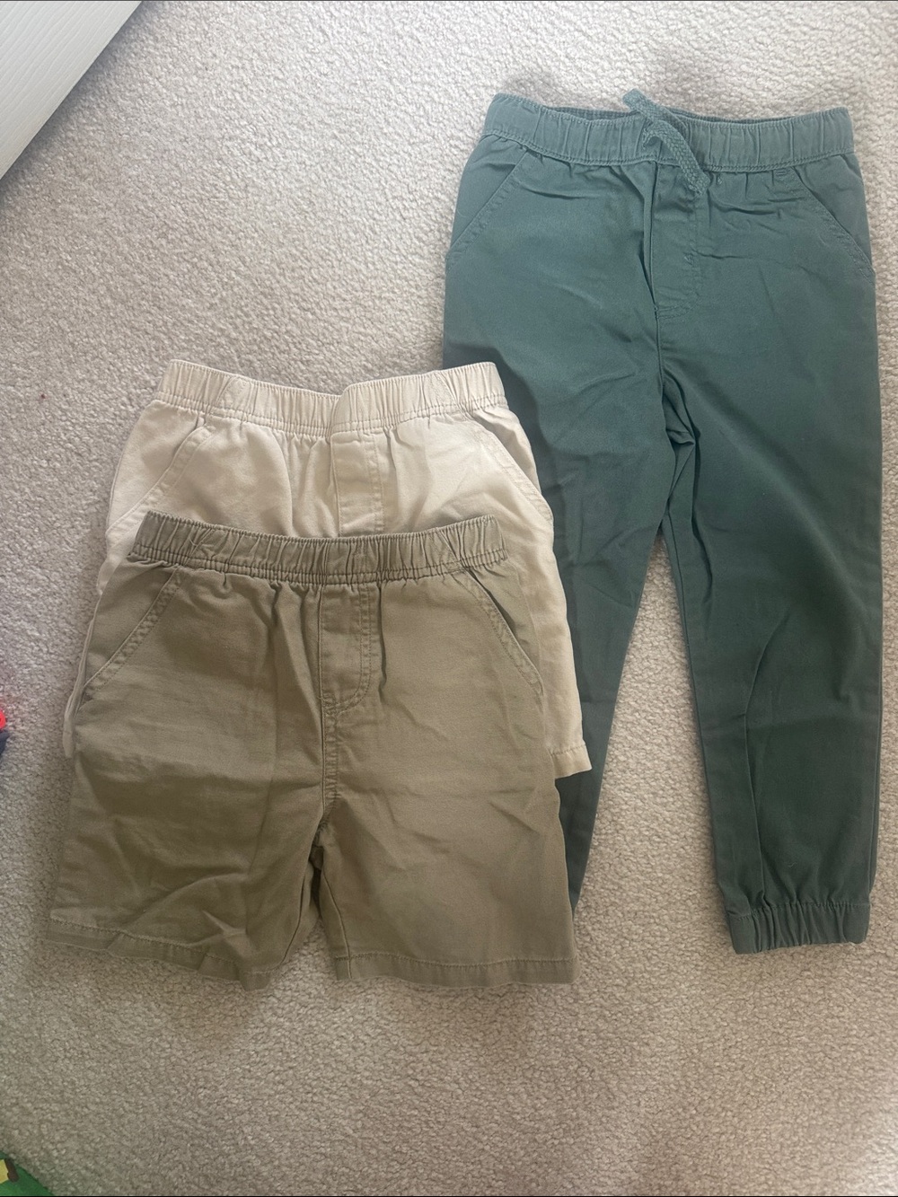 Garanimals Three-Pack Kids Bottoms - Forest Green, Khaki, Cream
